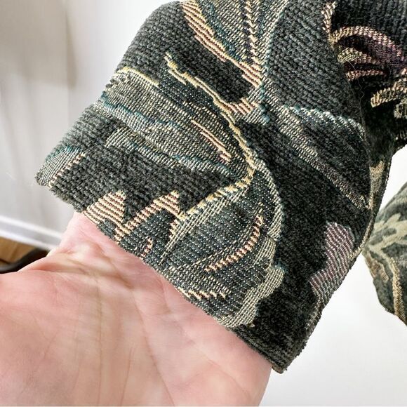 Coldwater creek green tapestry, printed long sleeve button up jacket coat Sz L - Picture 5 of 10